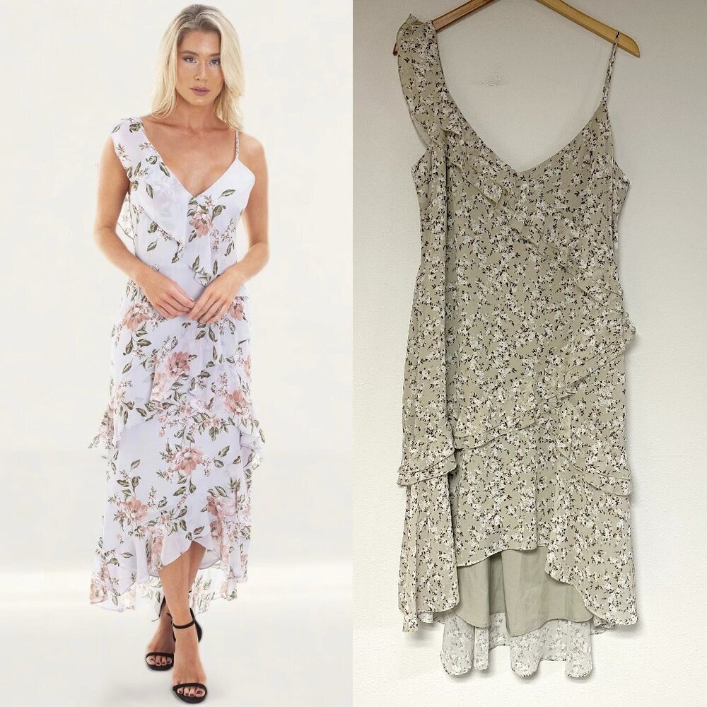 WAYF Morgana Tiered Ruffle Midi Dress